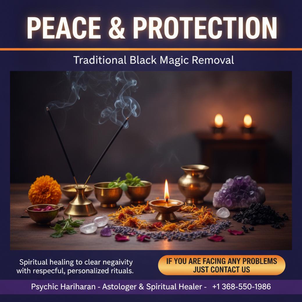 How Black Magic Removal Works in Fort McMurray, AB Black magic removal ritual setup with traditional Vedic items in Fort McMurray