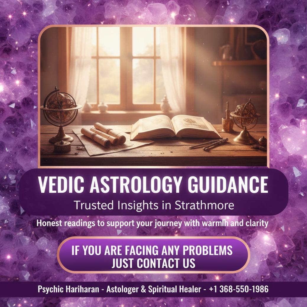 How a Vedic Astrologer in Strathmore Can Guide Your Path Vedic astrologer books and instruments laid out in peaceful Strathmore space